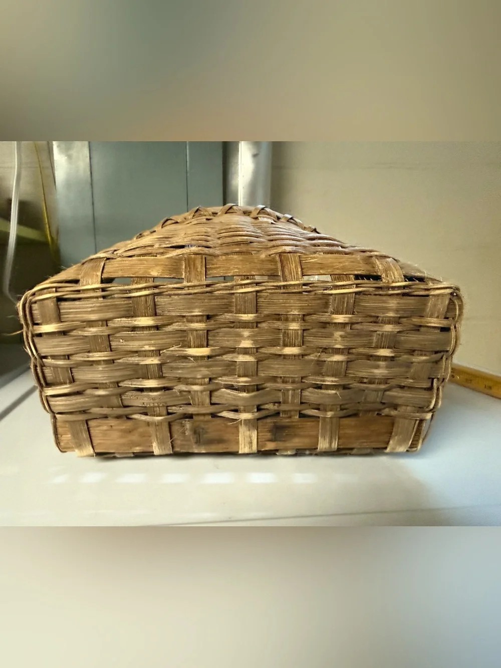 Vintage Hand Crafted Natural Tan Woven Basket with Handle Rustic